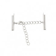 Slide end tubes with extention chain and clasp 30mm - Antique silver